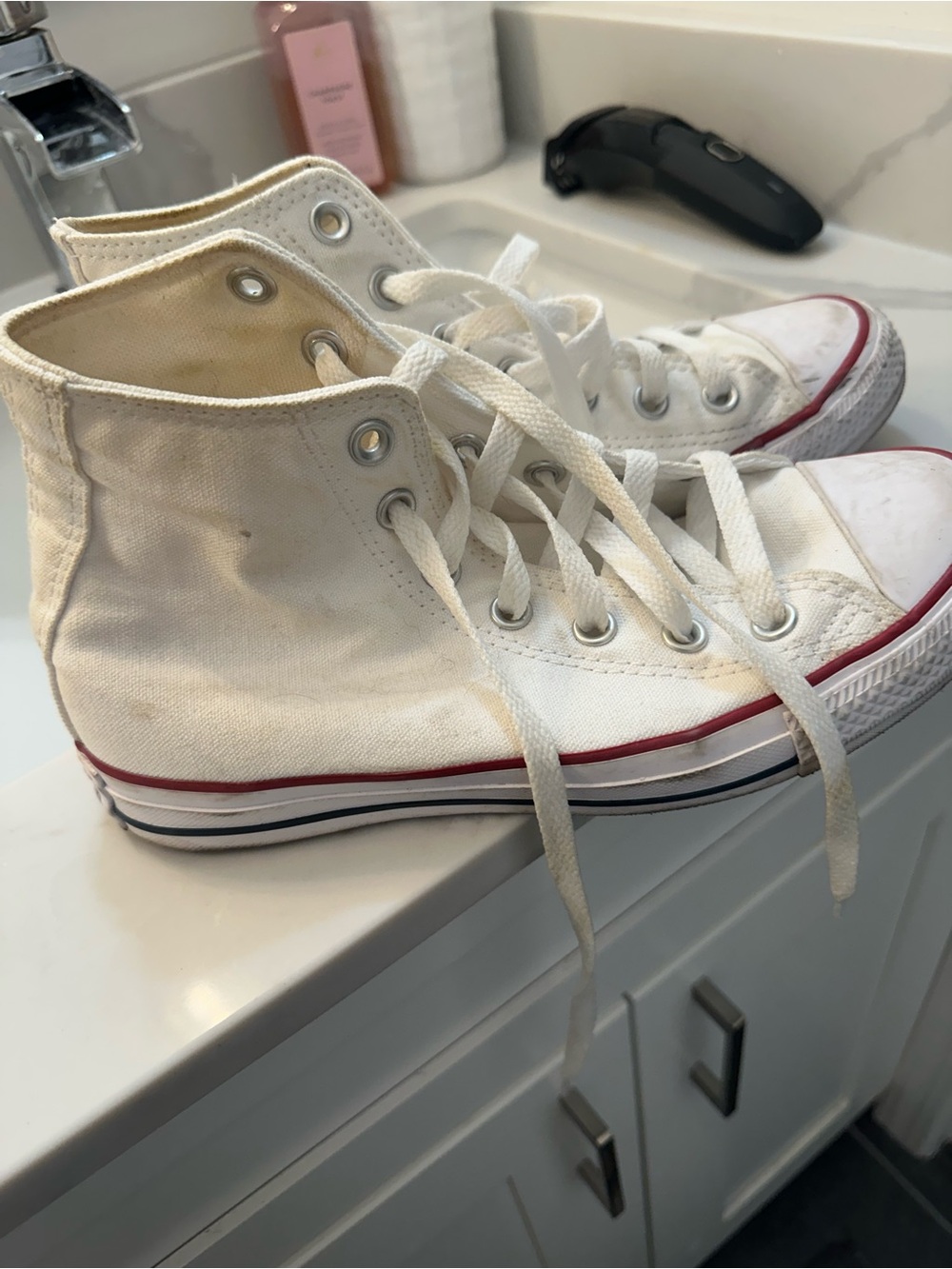 Converse White High-Top Canvas Sneakers with Red Accent